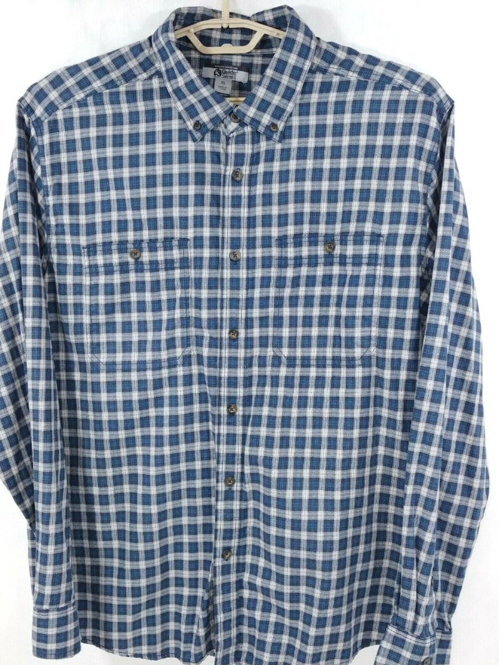 Guide Series Blue Plaid Soft Cotton Button Down Hiking Outdoors Shirt Mens XL
